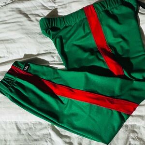 Vibrant Green Joggers with Red Stripe